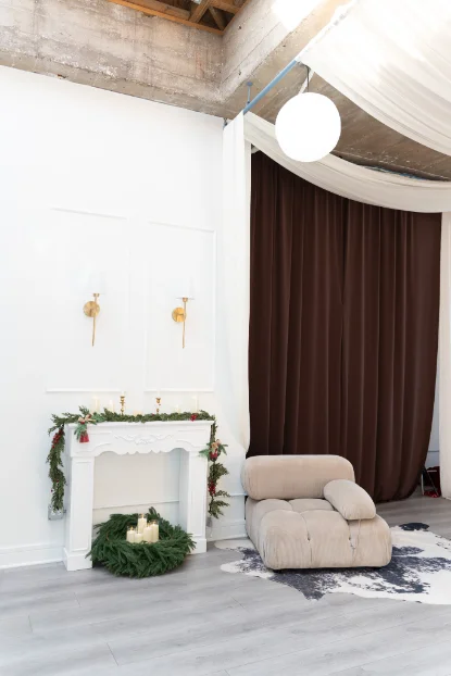 Soul Studio — Curved sofa & sheer curtains